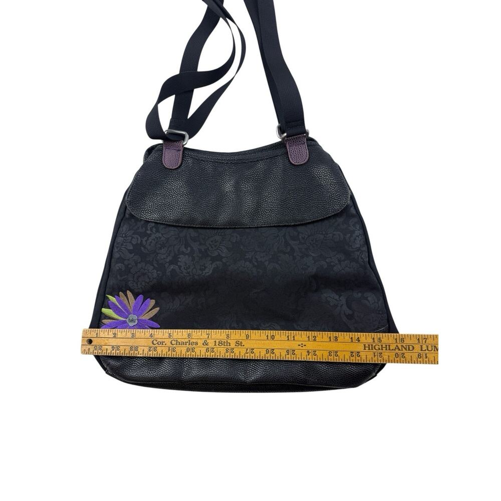 HAIKU Laptop Satchel Tote Purple Flower Black Shoulder Bag Large Leather Purse - Picture 15 of 16